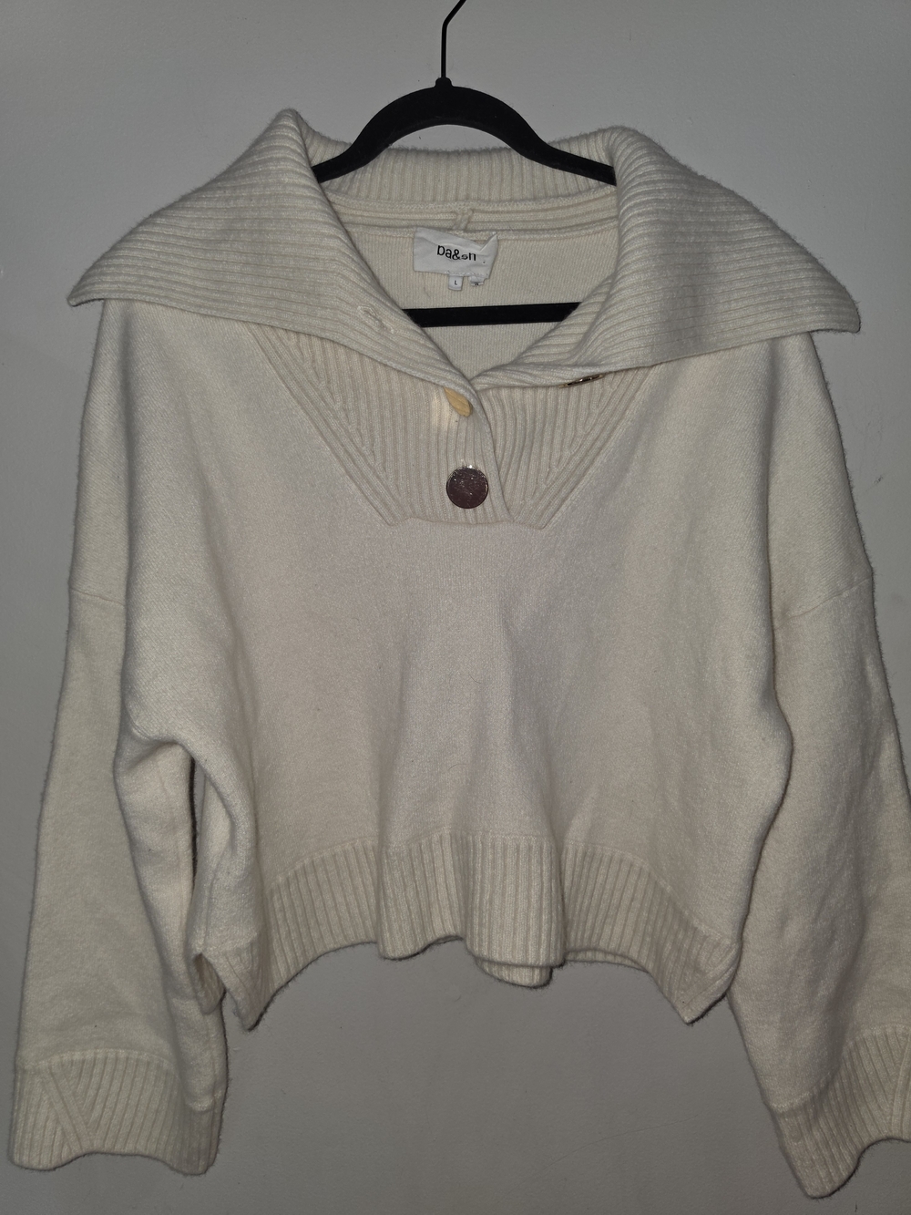 ba&sh Cream Wide-Sailor Collar Ribbed Pullover - Picture 2 of 6